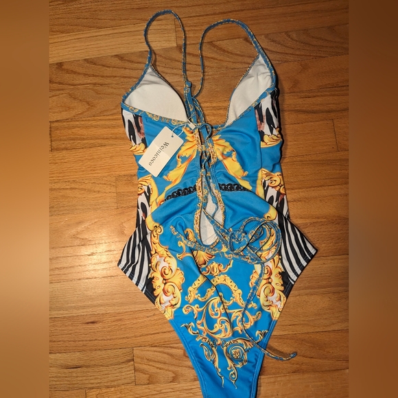 Weinicoco Women V-Neck One Piece Ruffle Swimsuit Tummy Control Monokini MEDIUM - Picture 6 of 9